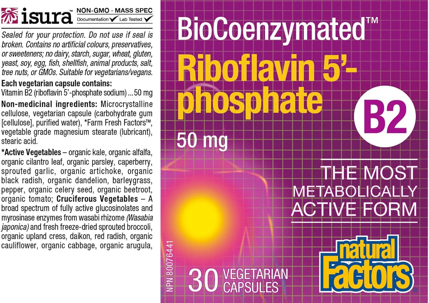 Natural Factors BioCoenzymated Riboflavin 5'-Phosphate 50mg - 30 Vegetarian Capsules
