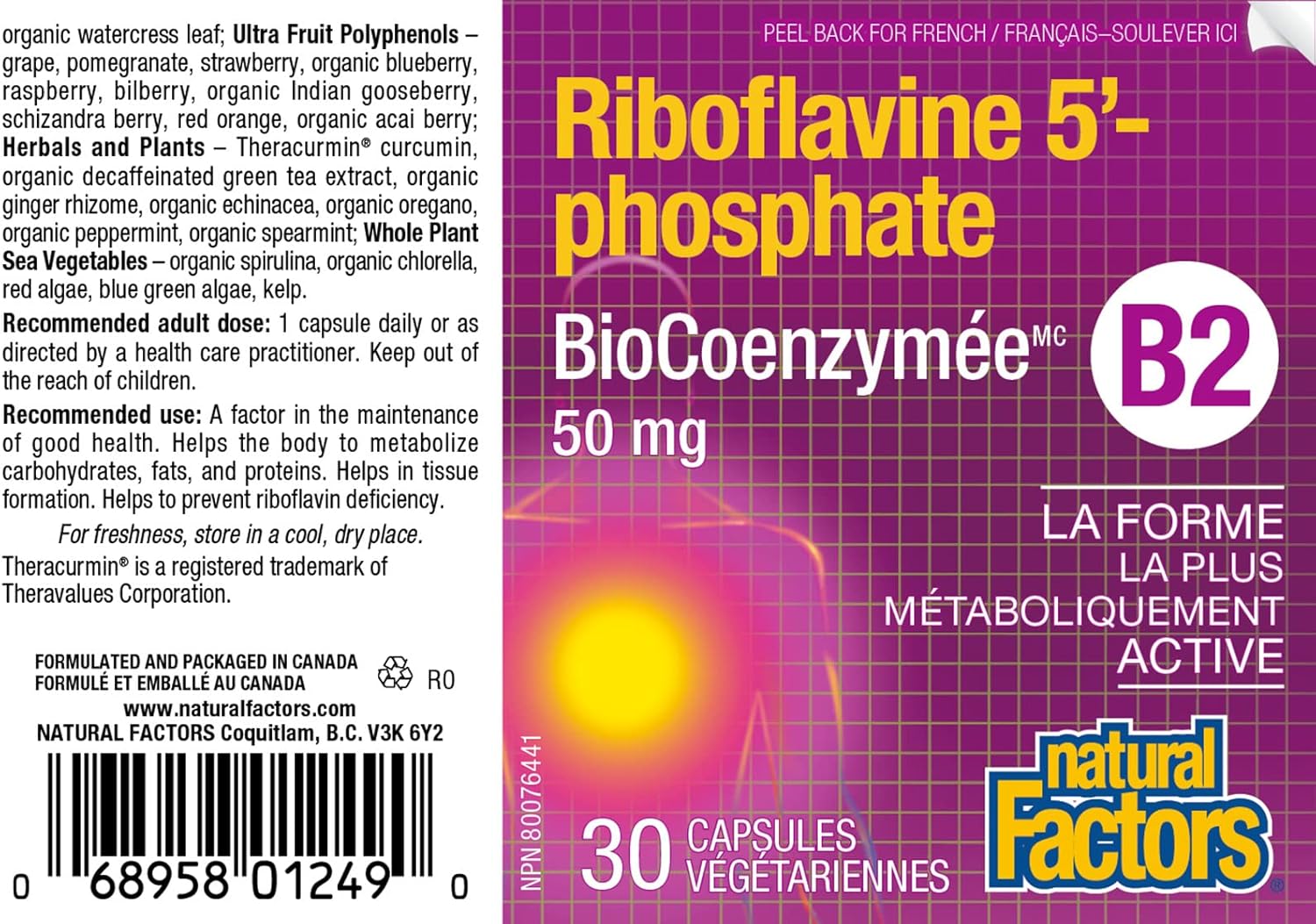 Natural Factors BioCoenzymated Riboflavin 5'-Phosphate 50mg - 30 Vegetarian Capsules