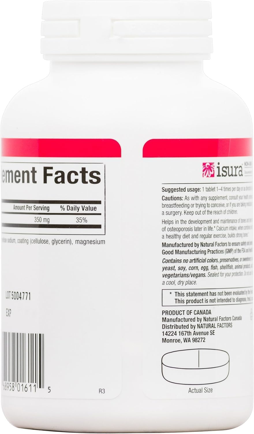 Natural Factors Calcium Citrate Tablets - Supports Bone and Dental Health, 90 Tablets