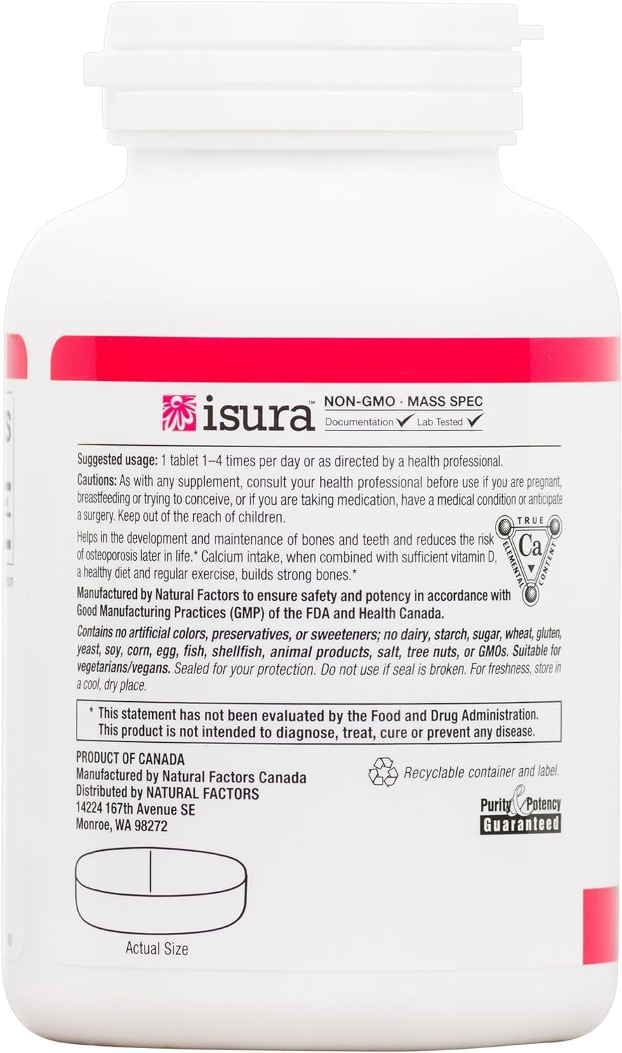 Natural Factors Calcium Citrate Tablets - Supports Bone and Dental Health, 90 Tablets