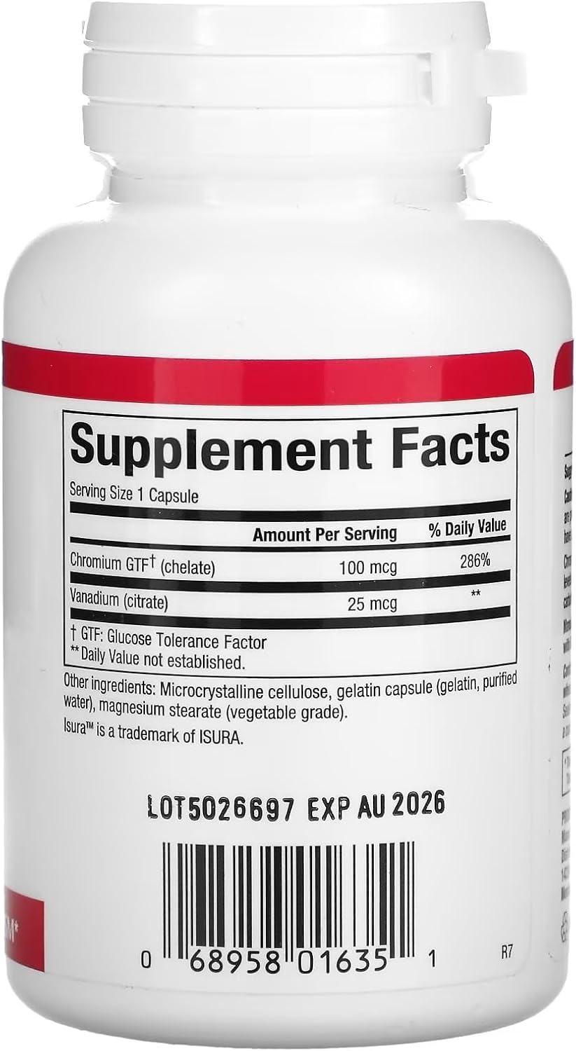 Natural Factors Chromium & Vanadium 125 mcg Capsules for Healthy Metabolism - 90 Count