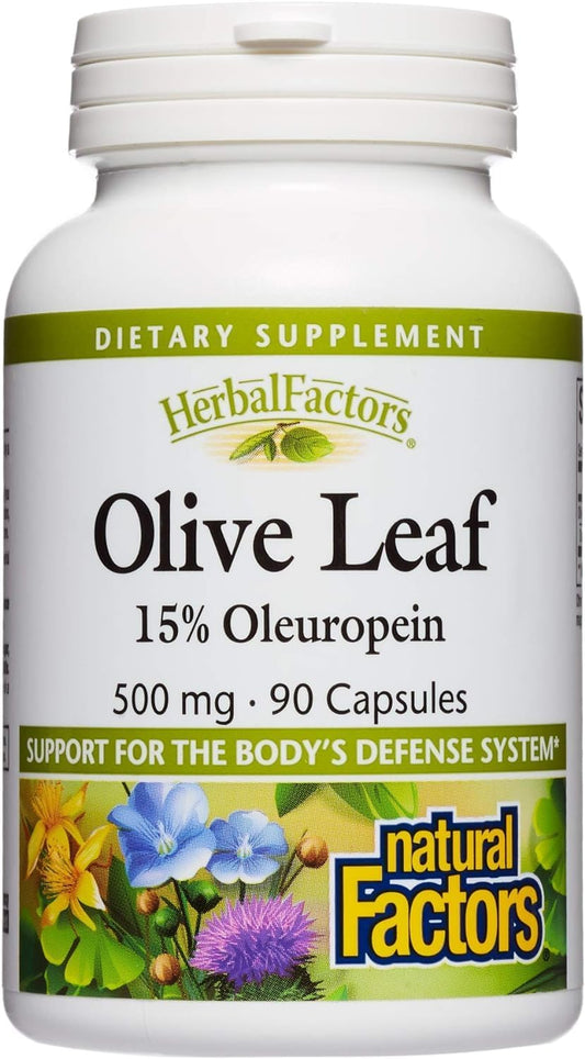 Natural Factors HerbalFactors Olive Leaf 500mg Capsules - 90ct, Immune Support & Wellness Formula