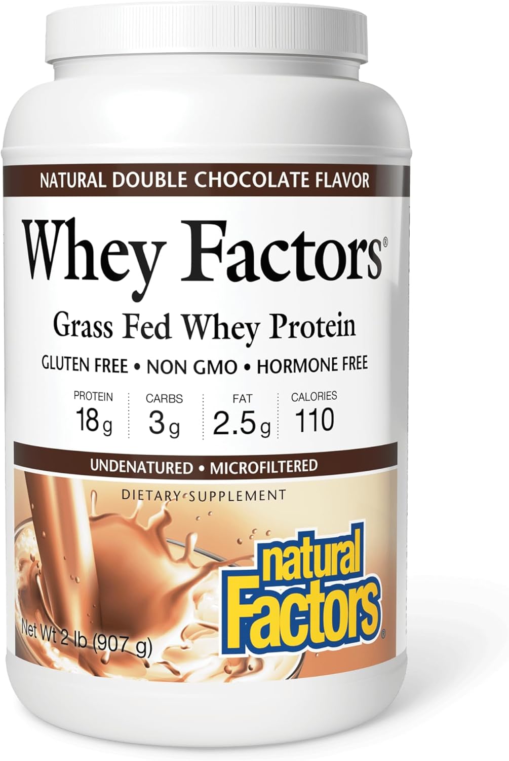 Natural Factors Whey Factors Grass Fed Whey Protein Concentrate in Double Chocolate - 2 lb for Muscle Development and Immune Health