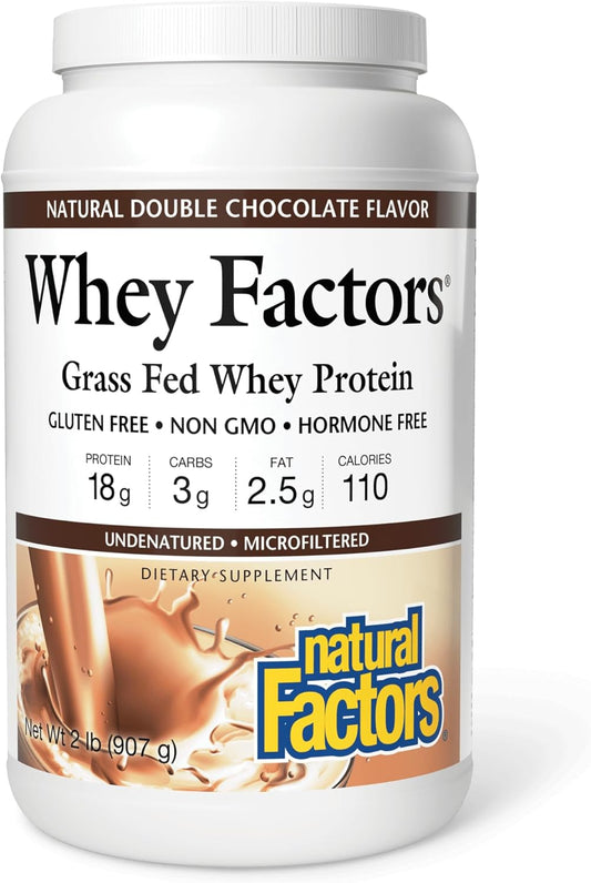 Natural Factors Whey Factors Grass Fed Whey Protein Concentrate in Double Chocolate - 2 lb for Muscle Development and Immune Health