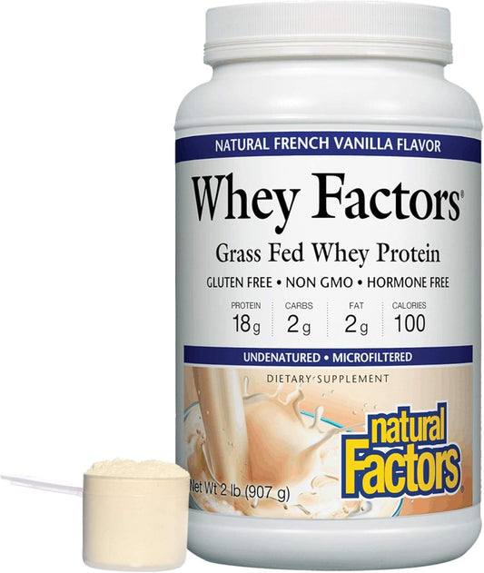Natural Factors Whey Factors: Grass Fed Whey Protein Concentrate for Muscle Development and Immune Health - French Vanilla, 2 lb