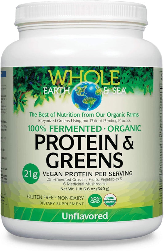 Natural Factors Whole Earth & Sea Organic Fermented Protein & Greens Supplement, Vegan, Unflavored - 1 lb 9 Oz
