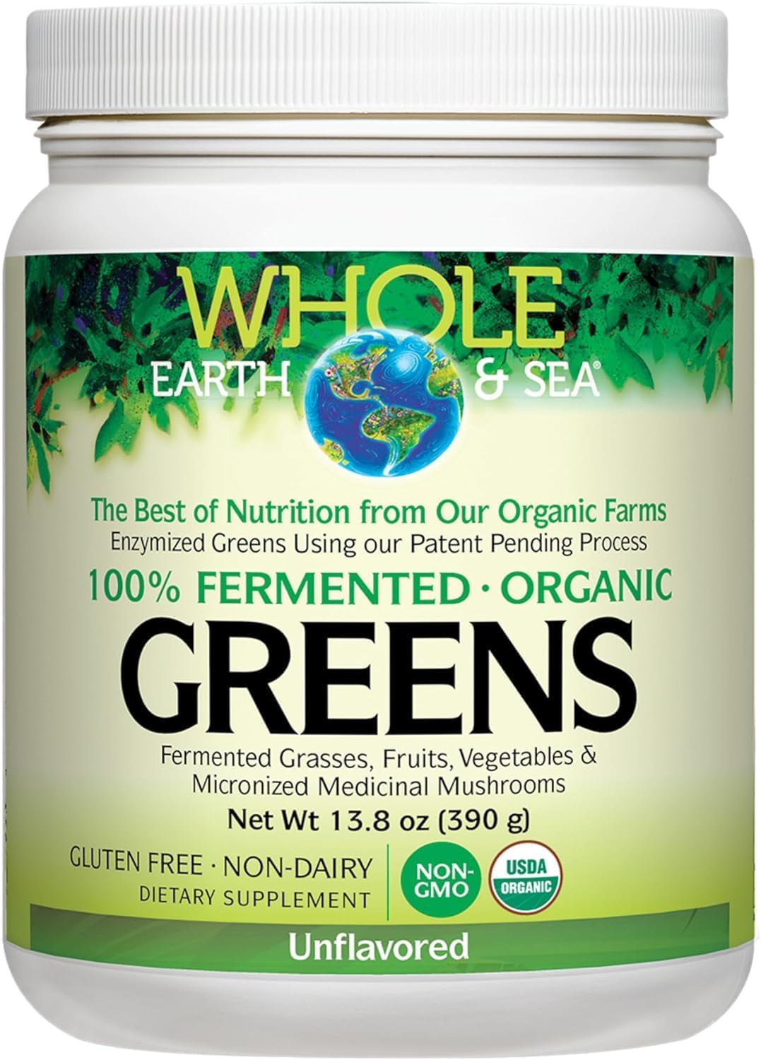 Natural Factors Whole Earth & Sea Organic Fermented Greens Supplement, 13.8 Oz Vegan Whole Food Powder
