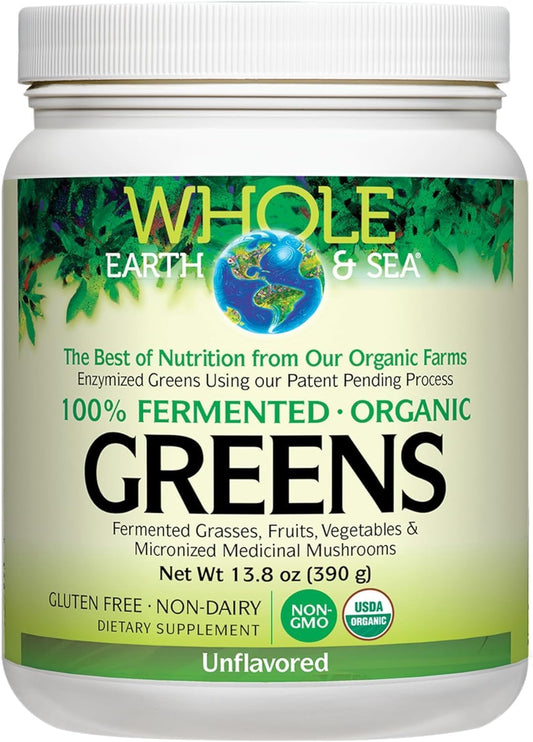 Natural Factors Whole Earth & Sea Organic Fermented Greens Supplement, 13.8 Oz Vegan Whole Food Powder