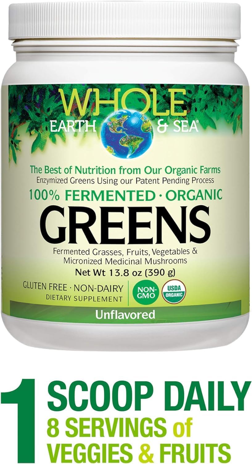 Natural Factors Whole Earth & Sea Organic Fermented Greens Supplement, 13.8 Oz Vegan Whole Food Powder
