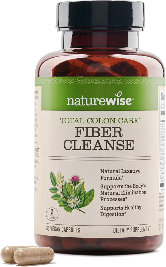 Natural Fiber Cleanse with Herbal Laxatives, Prebiotics, & Digestive Enzymes for Healthy Elimination, Digestion & Weight Loss - 1 Month Supply