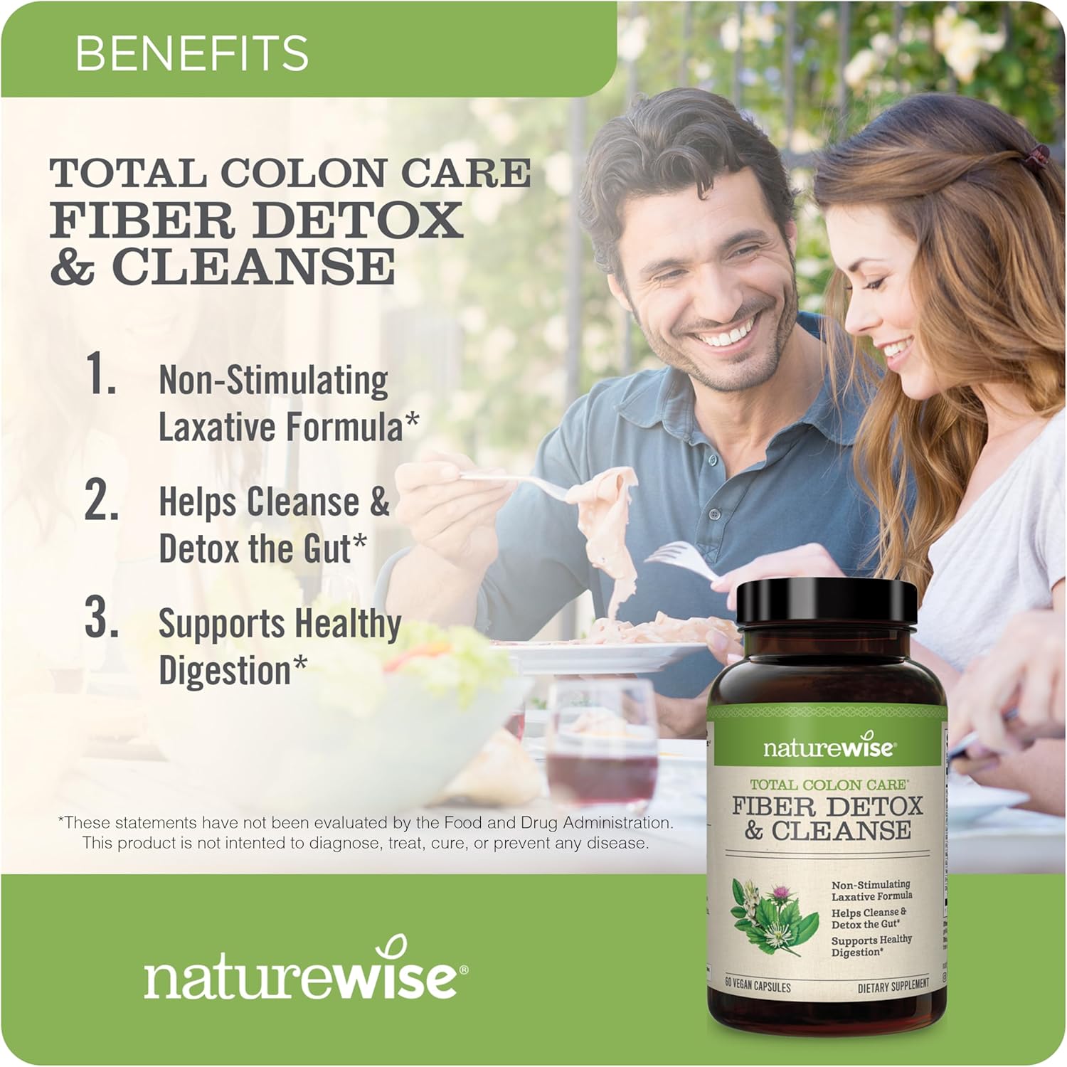 Natural Fiber Cleanse with Herbal Laxatives, Prebiotics, & Digestive Enzymes for Healthy Elimination, Digestion & Weight Loss - 1 Month Supply