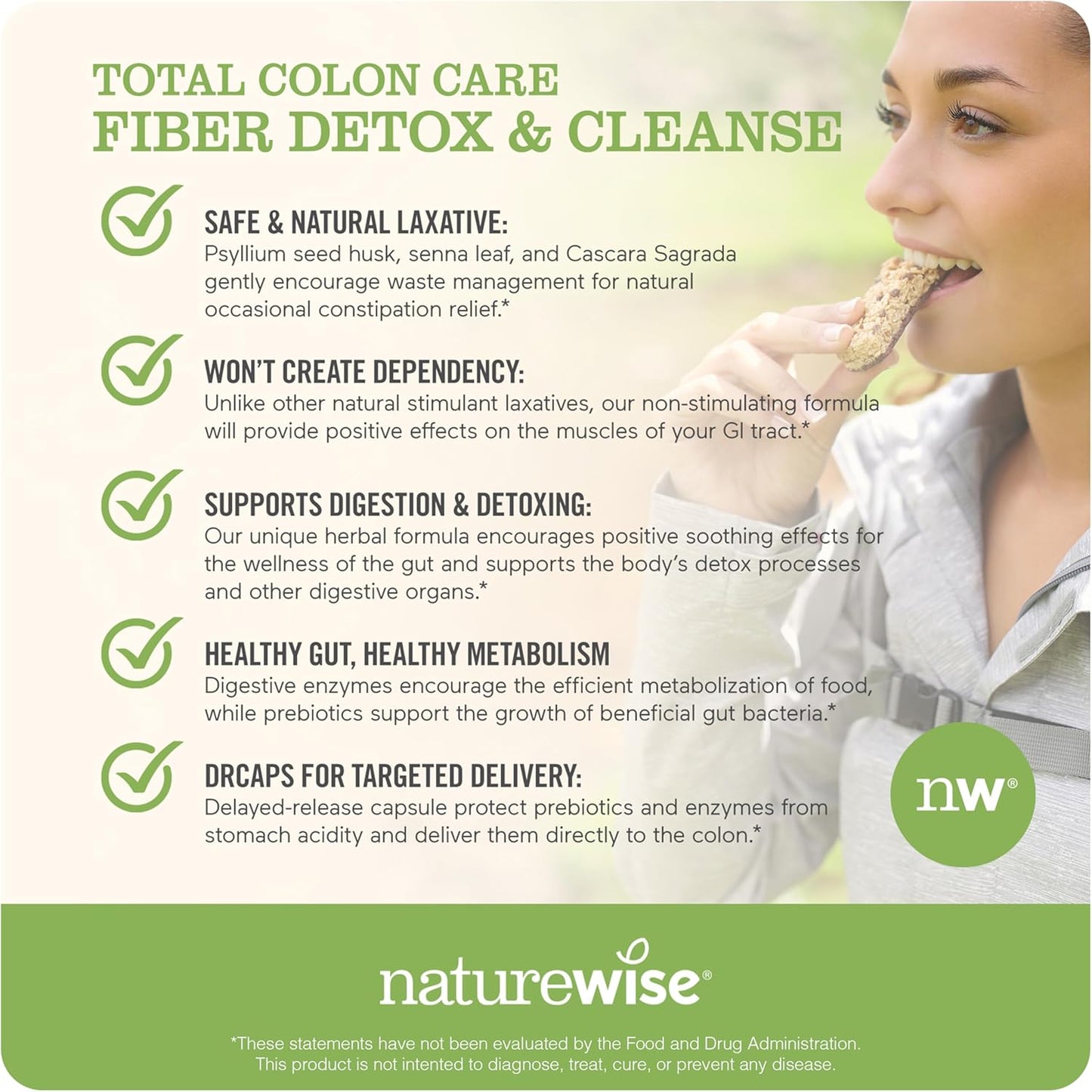 Natural Fiber Cleanse with Herbal Laxatives, Prebiotics, & Digestive Enzymes for Healthy Elimination, Digestion & Weight Loss - 1 Month Supply