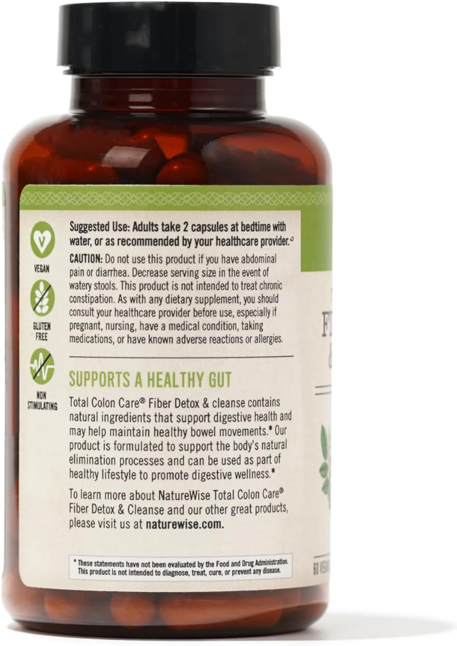 Natural Fiber Cleanse with Herbal Laxatives, Prebiotics, & Digestive Enzymes for Healthy Elimination, Digestion & Weight Loss - 1 Month Supply