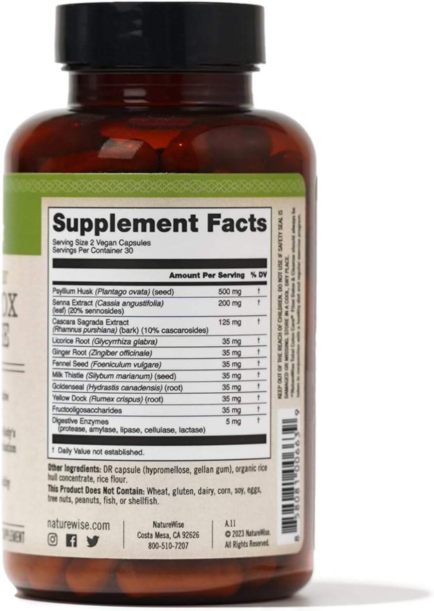 Natural Fiber Cleanse with Herbal Laxatives, Prebiotics, & Digestive Enzymes for Healthy Elimination, Digestion & Weight Loss - 1 Month Supply