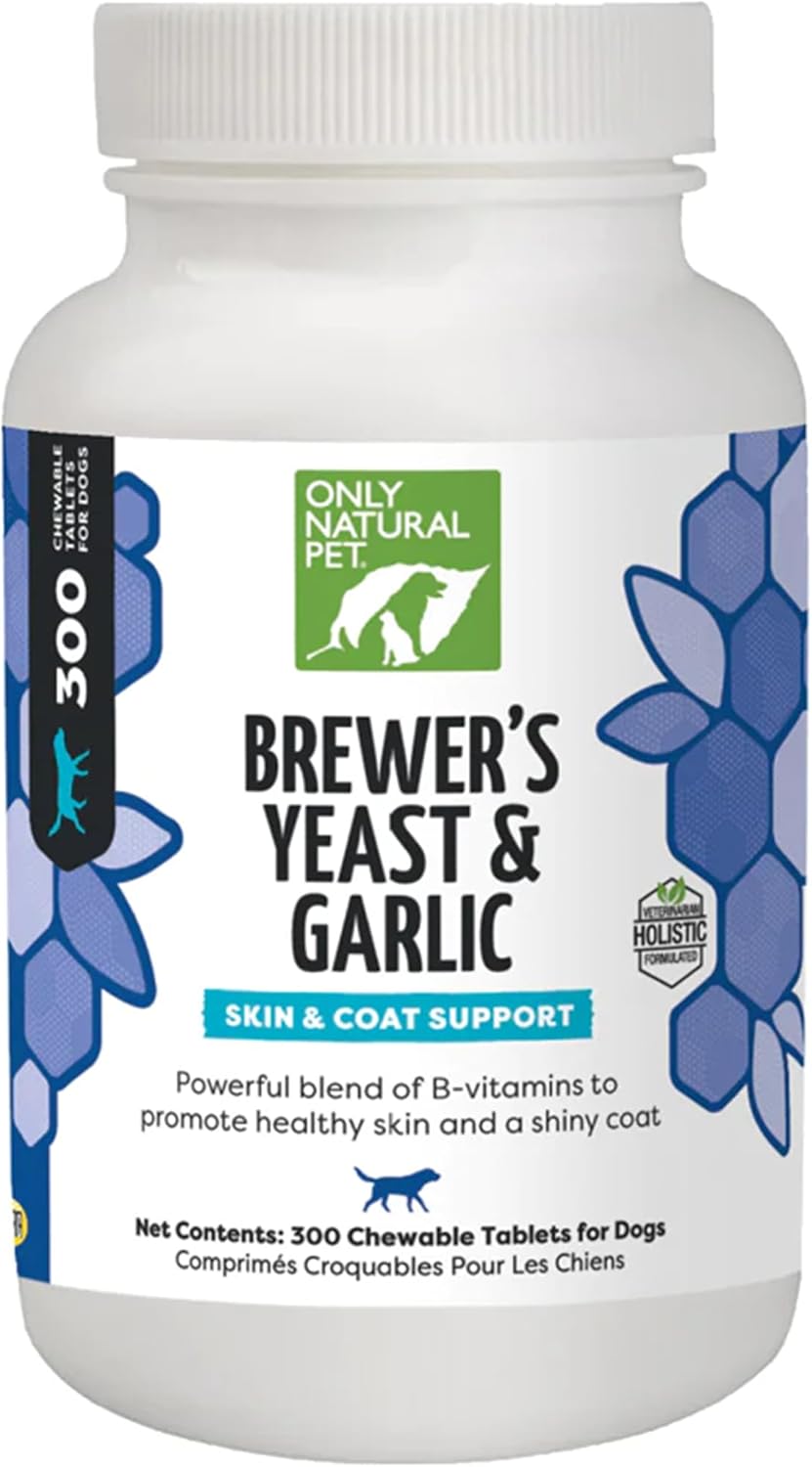 Natural Flea & Tick Prevention Chewables for Dogs - Brewer's Yeast & Garlic - Fortified with B Vitamins - Healthy Skin & Coat - 300 Count Tablet