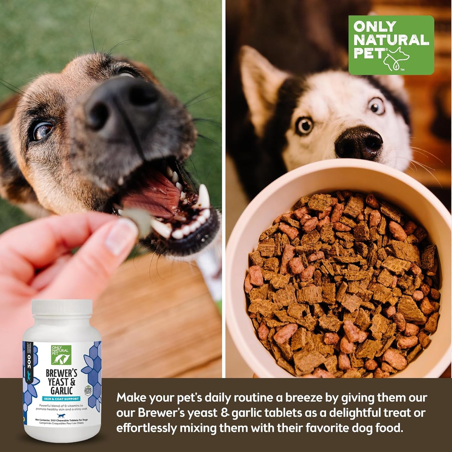 Natural Flea & Tick Prevention Chewables for Dogs - Brewer's Yeast & Garlic - Fortified with B Vitamins - Healthy Skin & Coat - 300 Count Tablet
