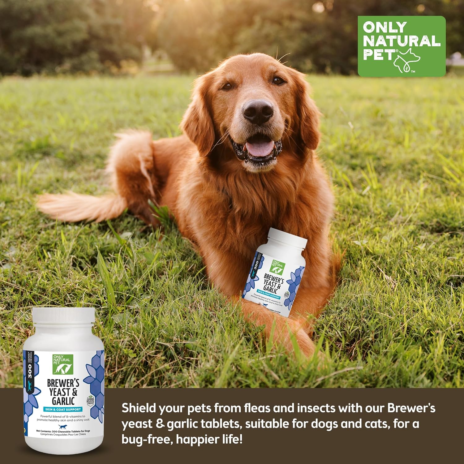 Natural Flea & Tick Prevention Chewables for Dogs - Brewer's Yeast & Garlic - Fortified with B Vitamins - Healthy Skin & Coat - 300 Count Tablet