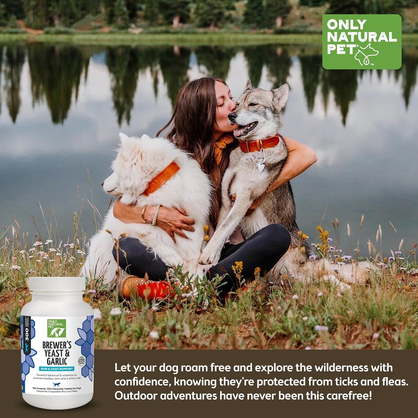 Natural Flea & Tick Prevention Chewables for Dogs - Brewer's Yeast & Garlic - Fortified with B Vitamins - Healthy Skin & Coat - 300 Count Tablet