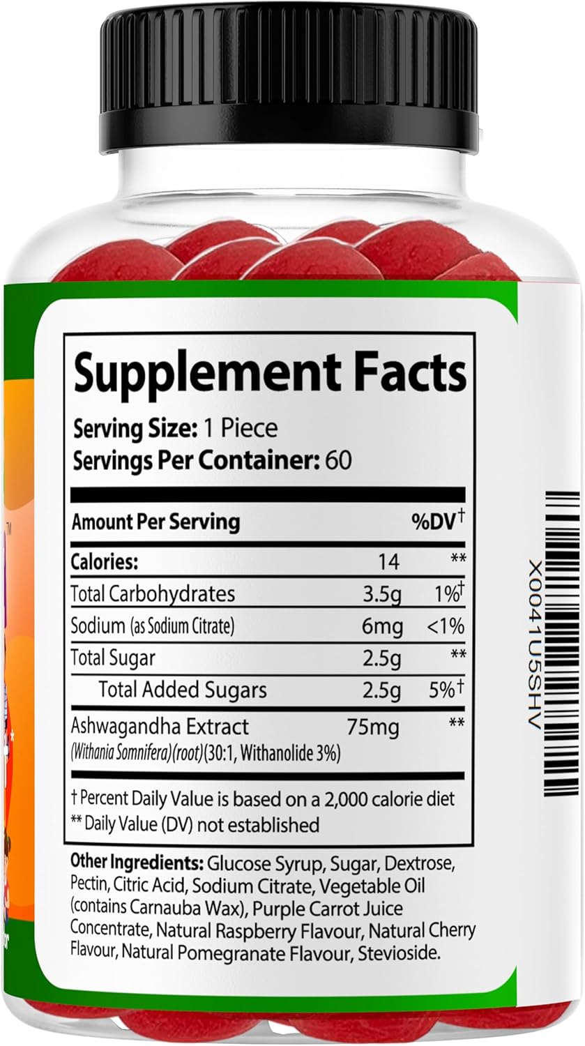 Natural Focus and Calm Gummies for Kids with Ashwagandha Extract - Supports Concentration, Rest, Mood, Energy, and Relaxation - 60ct