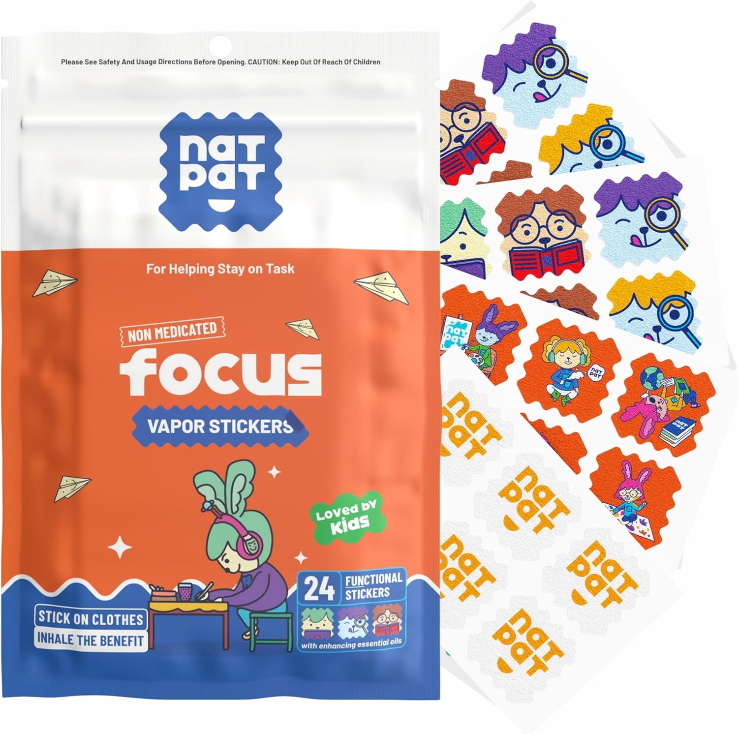 Natural Focus Patches for Kids and Adults - 24 Count - Supports Attention, Focus, Concentration - Chemical-Free Brain Boost - BuzzPatch Focus Stickers