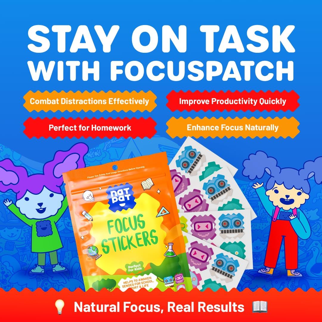 Natural Focus Patches for Kids and Adults - 24 Count - Supports Attention, Focus, Concentration - Chemical-Free Brain Boost - BuzzPatch Focus Stickers