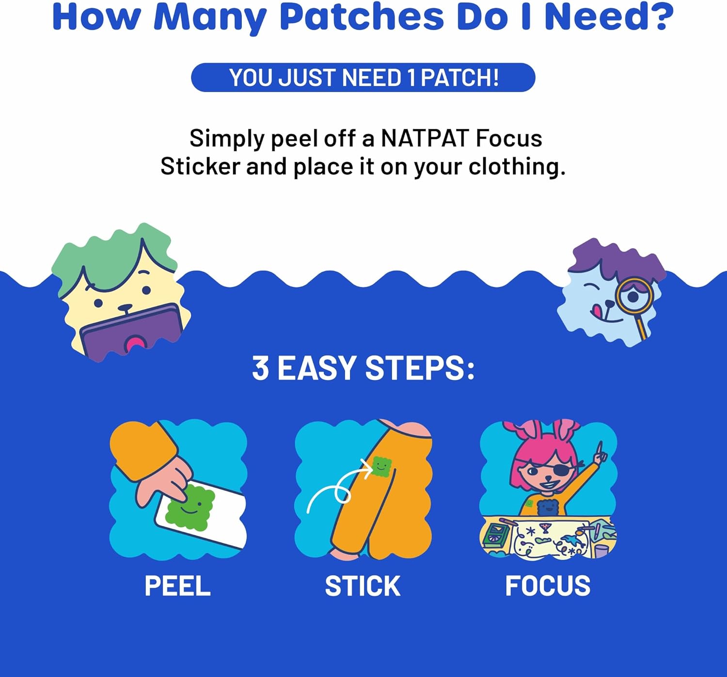 Natural Focus Patches for Kids and Adults - 24 Count - Supports Attention, Focus, Concentration - Chemical-Free Brain Boost - BuzzPatch Focus Stickers