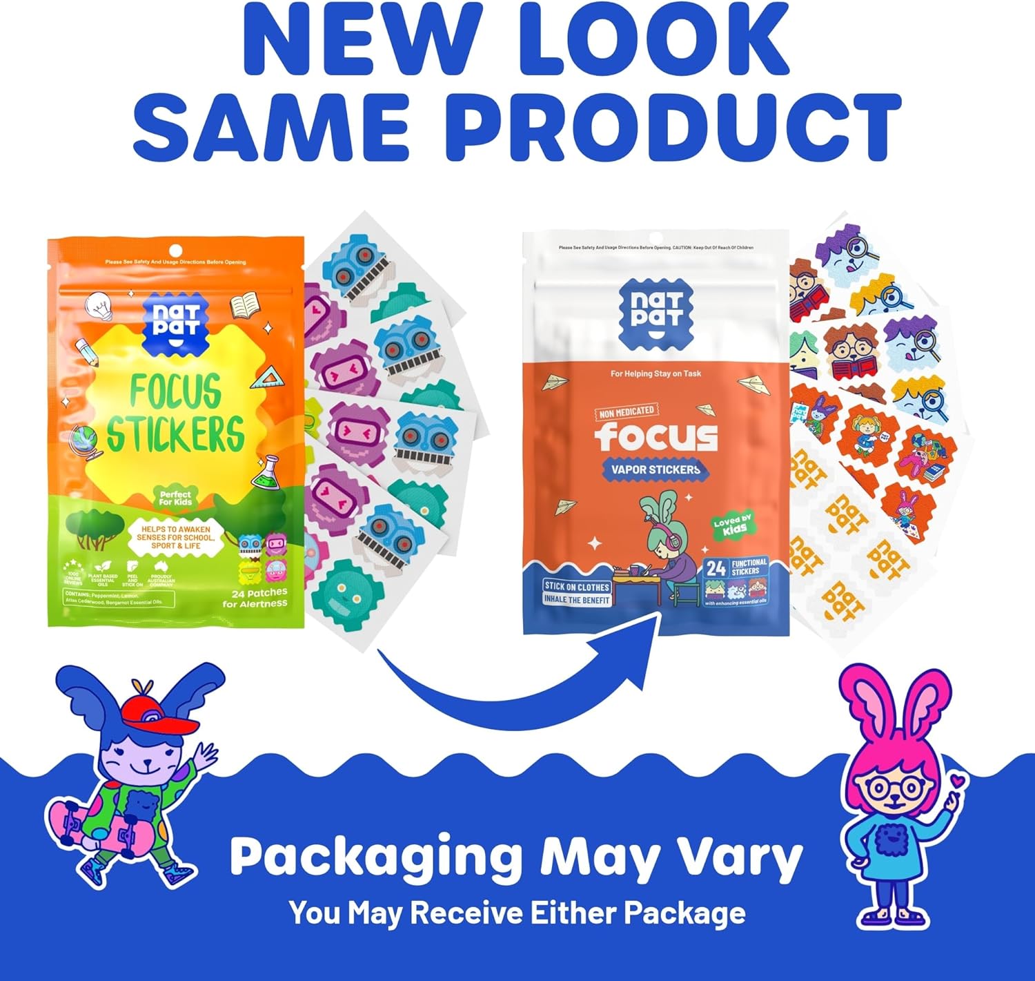 Natural Focus Patches for Kids and Adults - 24 Count - Supports Attention, Focus, Concentration - Chemical-Free Brain Boost - BuzzPatch Focus Stickers