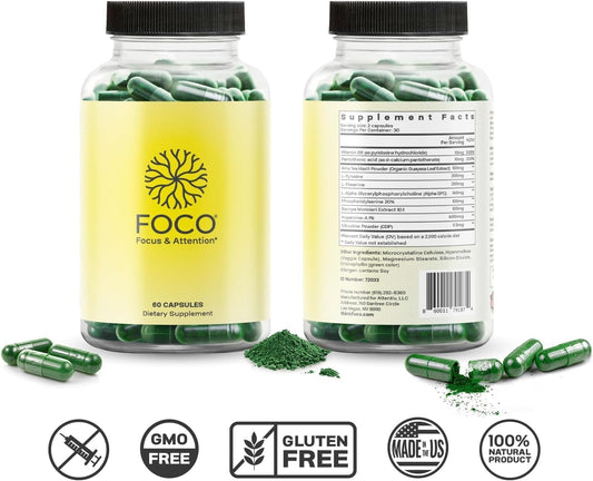 Natural Focus Supplement for Teens & Adults (13+) - Boost Memory and Attention - Vegan, Gluten Free, Non GMO Brain Vitamins - Fast-Acting Formula