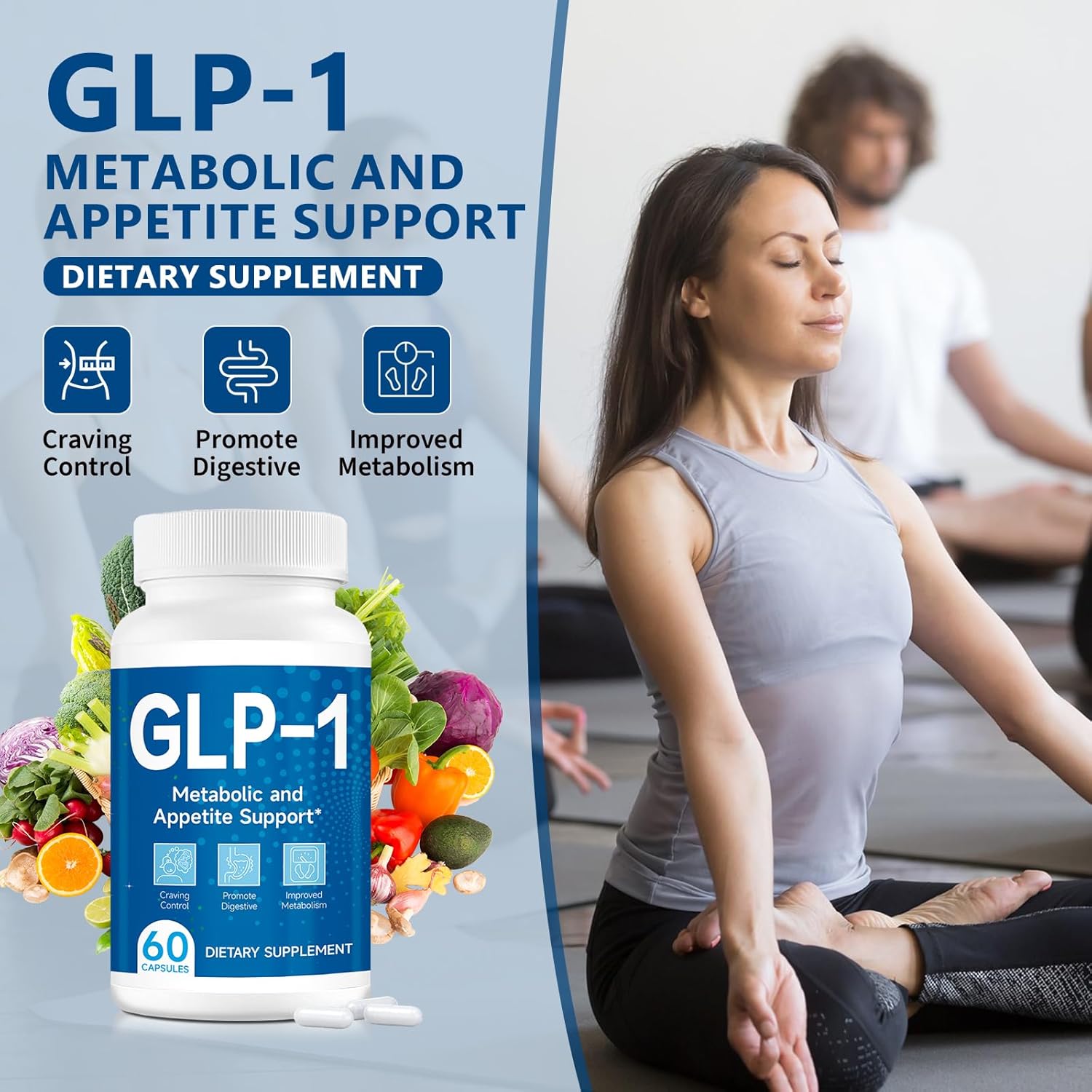 Natural GLP-1 Support Capsules for Men and Women - 60 Capsules x 2 Packs - Take Before Meals