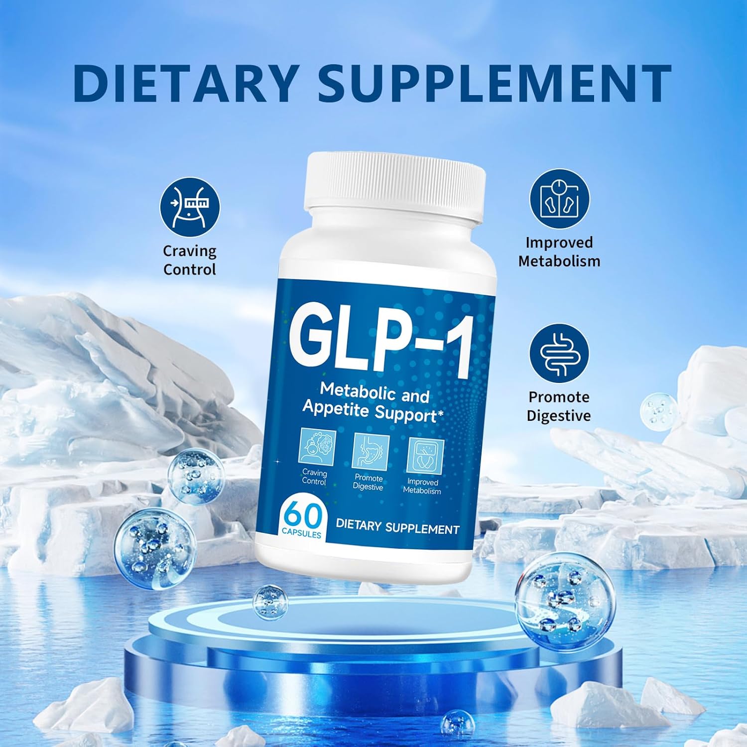 Natural GLP-1 Support Capsules for Men and Women - 60 Capsules x 2 Packs - Take Before Meals