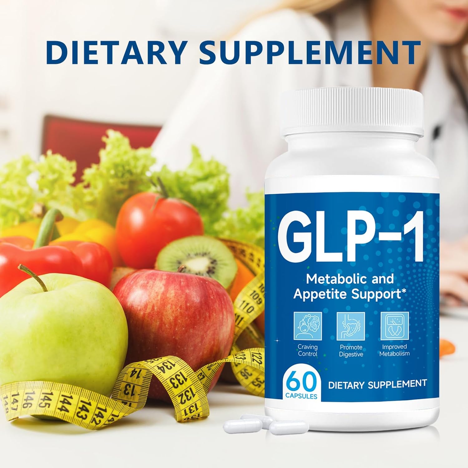 Natural GLP-1 Support Capsules for Men and Women - 60 Capsules x 2 Packs - Take Before Meals