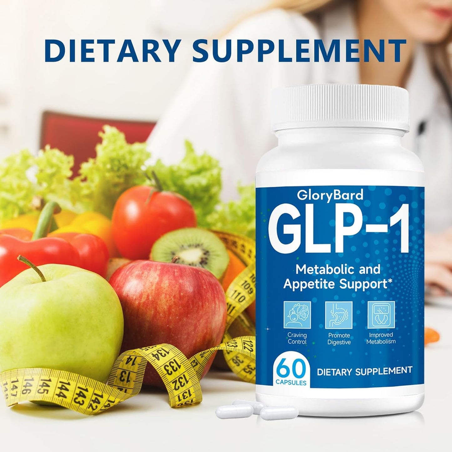 Natural GLP-1 Support Supplement for Men and Women - 60 Capsules (2 Packs) - Promotes Healthy GLP-1 Levels Before Meals