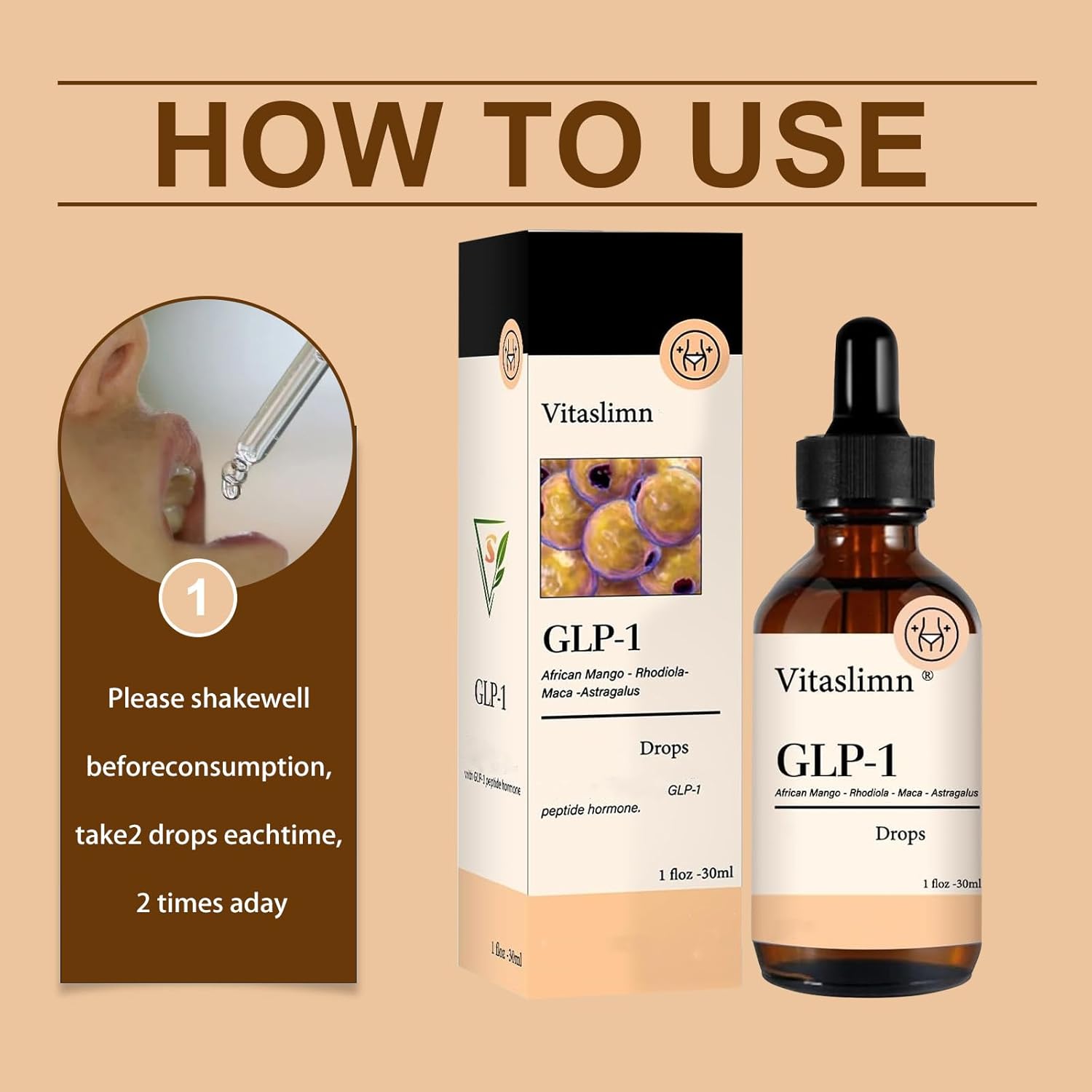 Natural GLP-1 Weight Loss Supplement - Liquid Drops for Appetite Control - Single Bottle