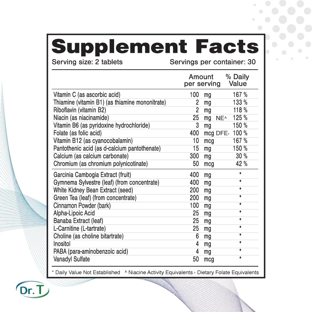 Natural Gluco Control Supplement with Garcinia Cambogia, Gymnema Sylvestre, White Kidney Bean, Green Tea - 60 Caps
