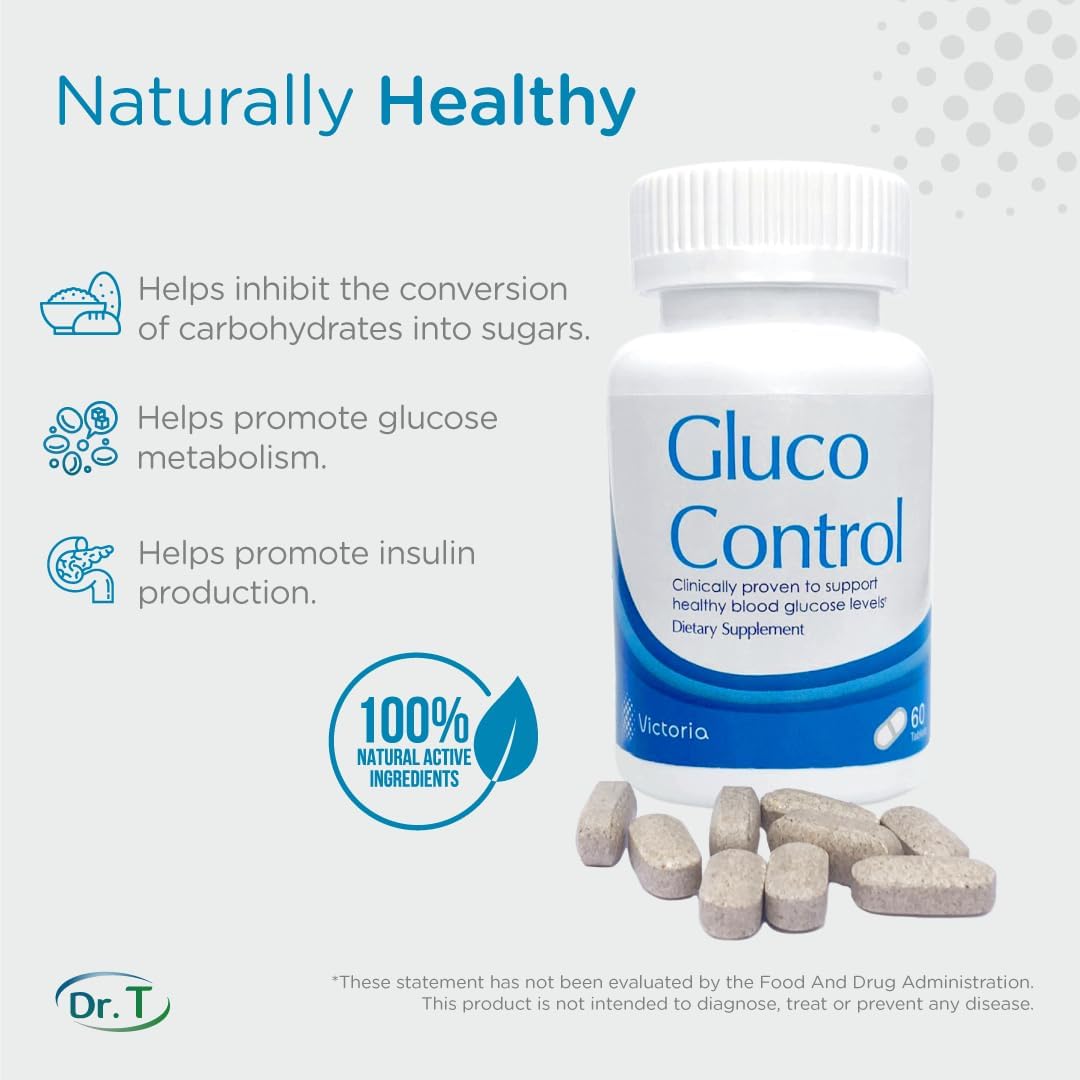 Natural Gluco Control Supplement with Garcinia Cambogia, Gymnema Sylvestre, White Kidney Bean, Green Tea - 60 Caps