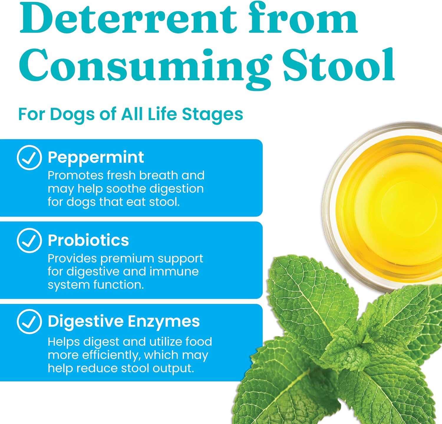 Natural Grain-Free Supplement Chews and Powder to Stop Dog Poop Eating; Holistic Formula with Peppermint & Parsley Oil