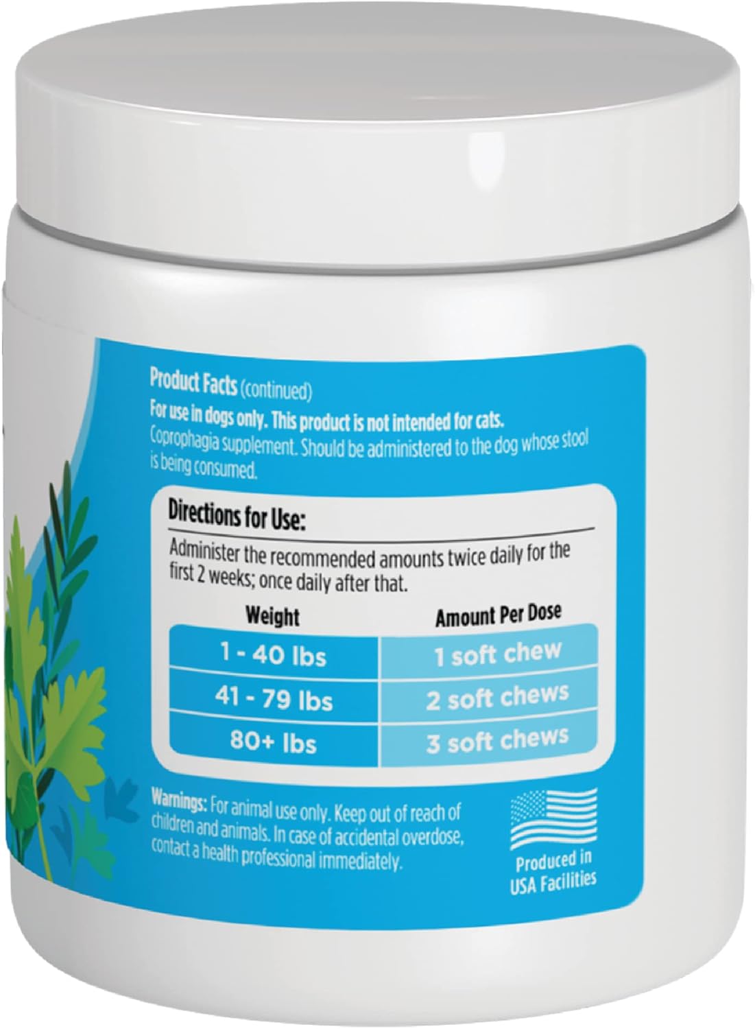 Natural Grain-Free Supplement Chews and Powder to Stop Dog Poop Eating; Holistic Formula with Peppermint & Parsley Oil