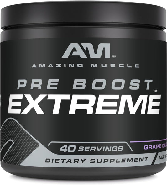 Natural Grape Candy Pre Workout Supplement | Amazing Muscle Pre Boost Extreme | Made in USA | 40 Servings | 580g Powder