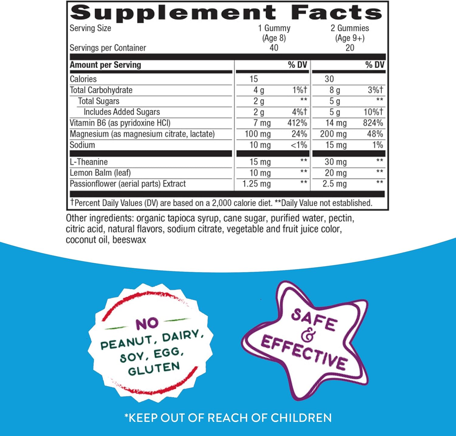 Natural Grape Flavored Kids Gummies for Ages 8+, Promoting Calmness and Focus with Nature's Way Formula, 40 Gummies