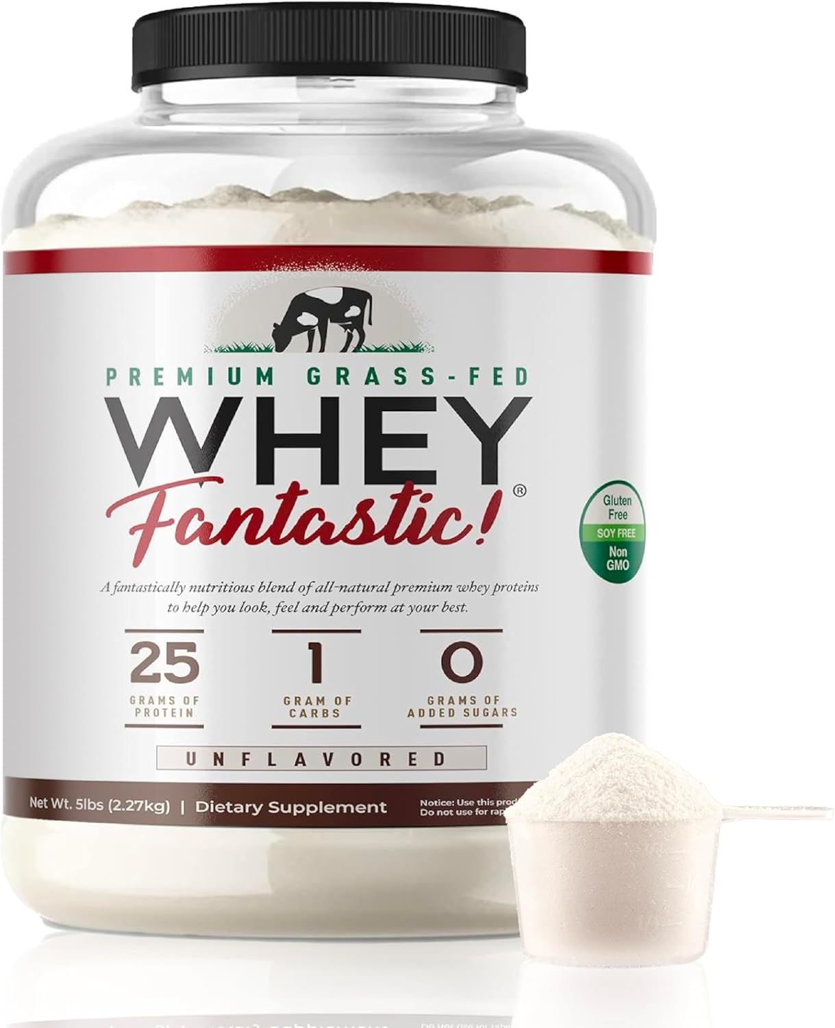 Natural Grass-Fed Whey Protein Powder - 3-Whey Blend - Unflavored - 5lb - 75 Servings
