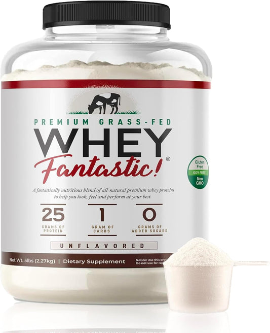 Natural Grass-Fed Whey Protein Powder - 3-Whey Blend - Unflavored - 5lb - 75 Servings