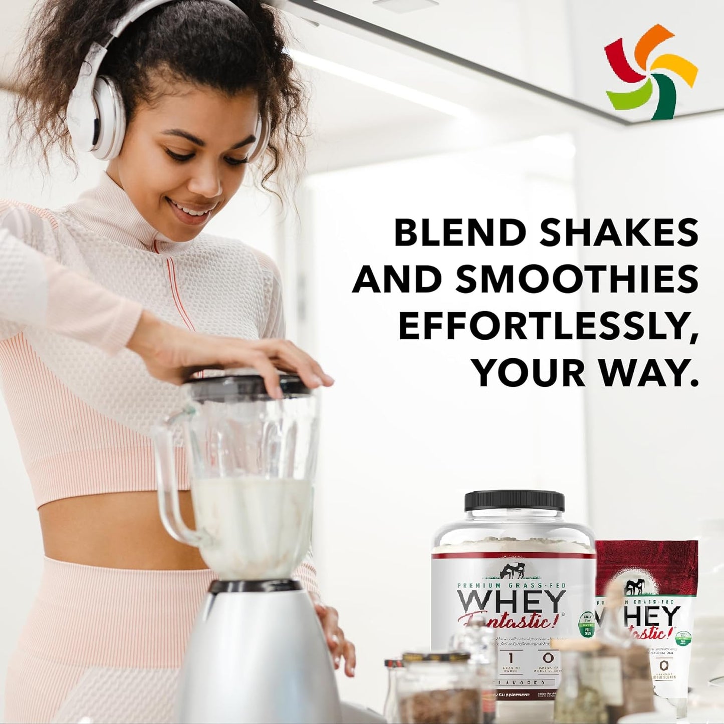 Natural Grass Fed Whey Protein Powder - Unflavored 3-Whey Blend with 25g Protein per Serving - 5lb, 75 Servings