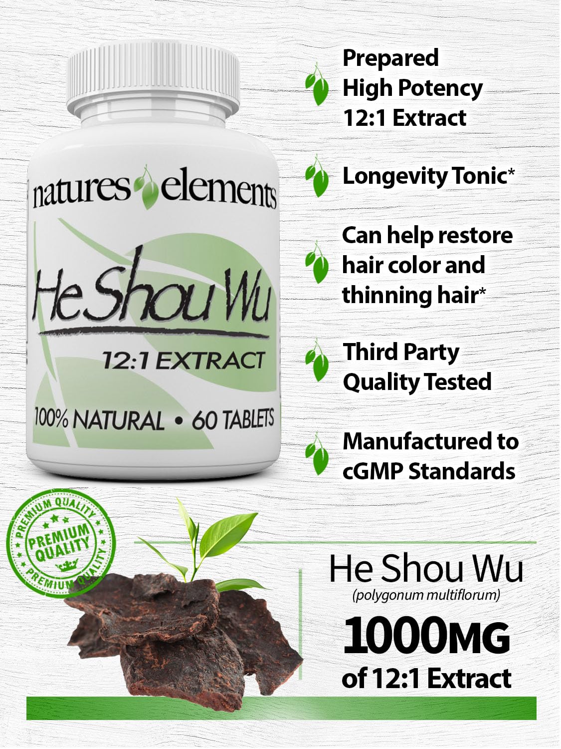 Natural Gray Hair Solution - Foti Chinese Herb Tablets for Hair Growth - 500mg Made in USA