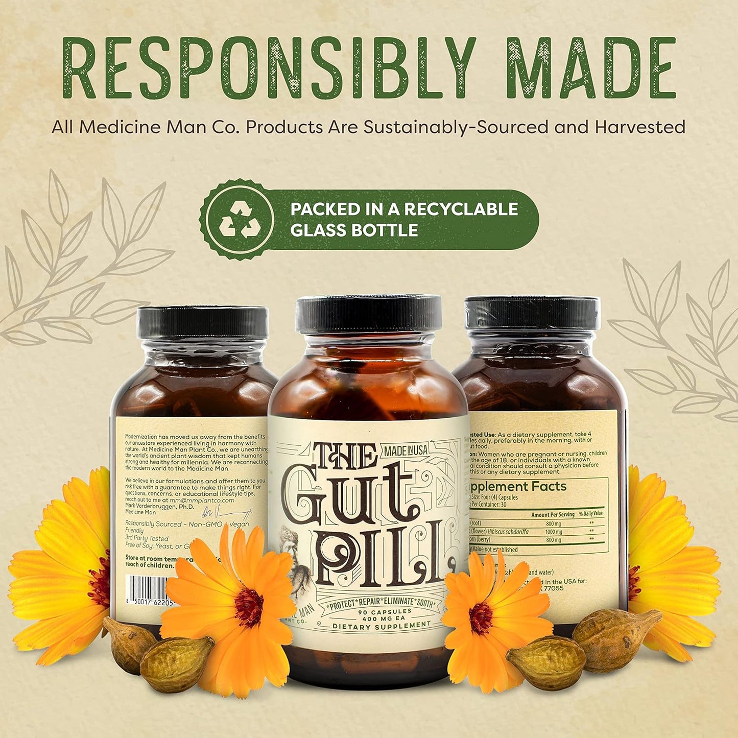 Natural Gut Health Supplements for Women & Men - Gut Repair Capsules with Marshmallow Root, Calendula, Triphala & Lactobacillus Acidophilus