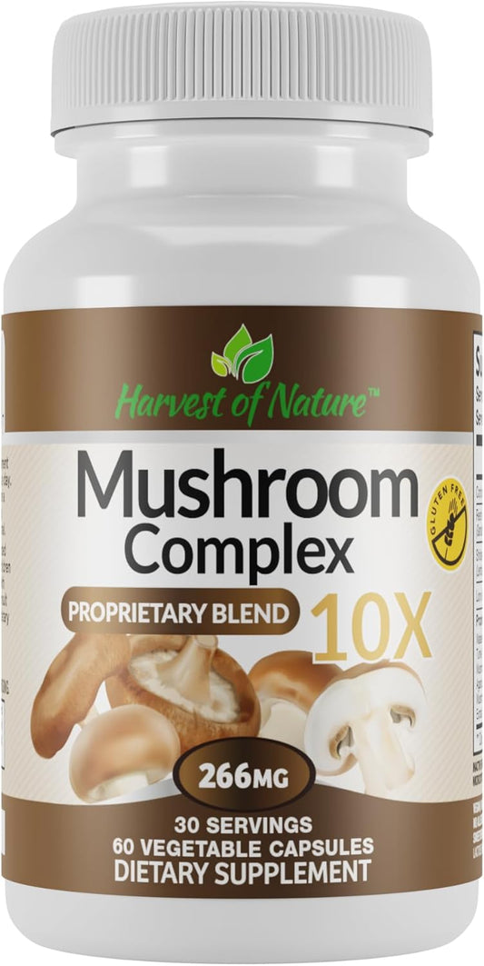 Natural Harvest Mushroom Complex Supplement, 266 mg - Immune Support & Overall Wellness