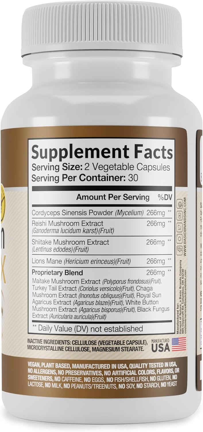Natural Harvest Mushroom Complex Supplement, 266 mg - Immune Support & Overall Wellness