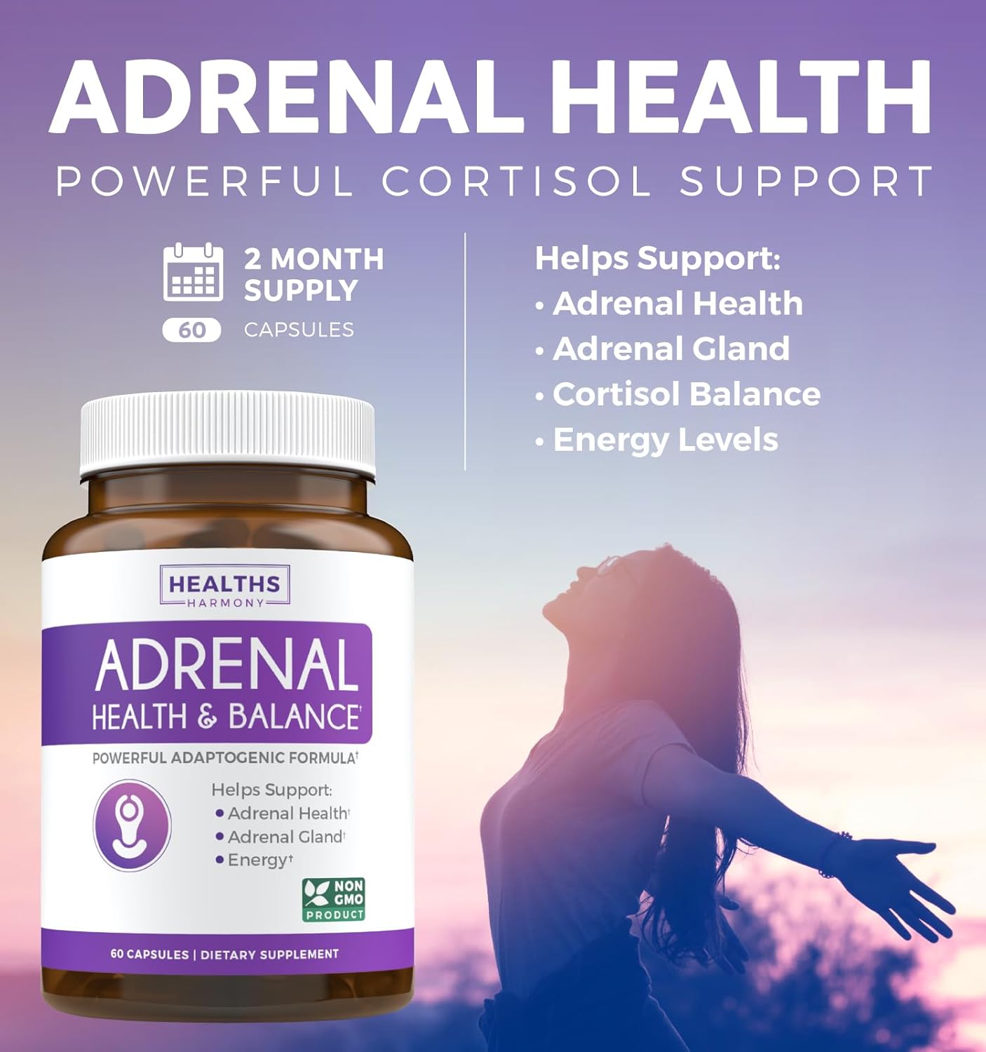 Natural Health Bundle: St. Johns Wort & Adrenal Support - Non-GMO, Hypericin Extract, Cortisol Manager - 120 Capsules