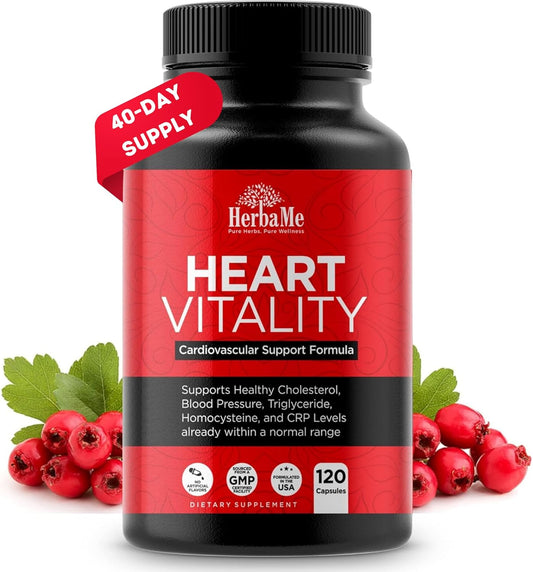 Natural Heart Health Supplement with 120 Capsules - Supports Cardiovascular Health, Healthy Cholesterol & Blood Pressure | Promotes Clean Arteries & Protects Against Homocysteine & CRP Levels