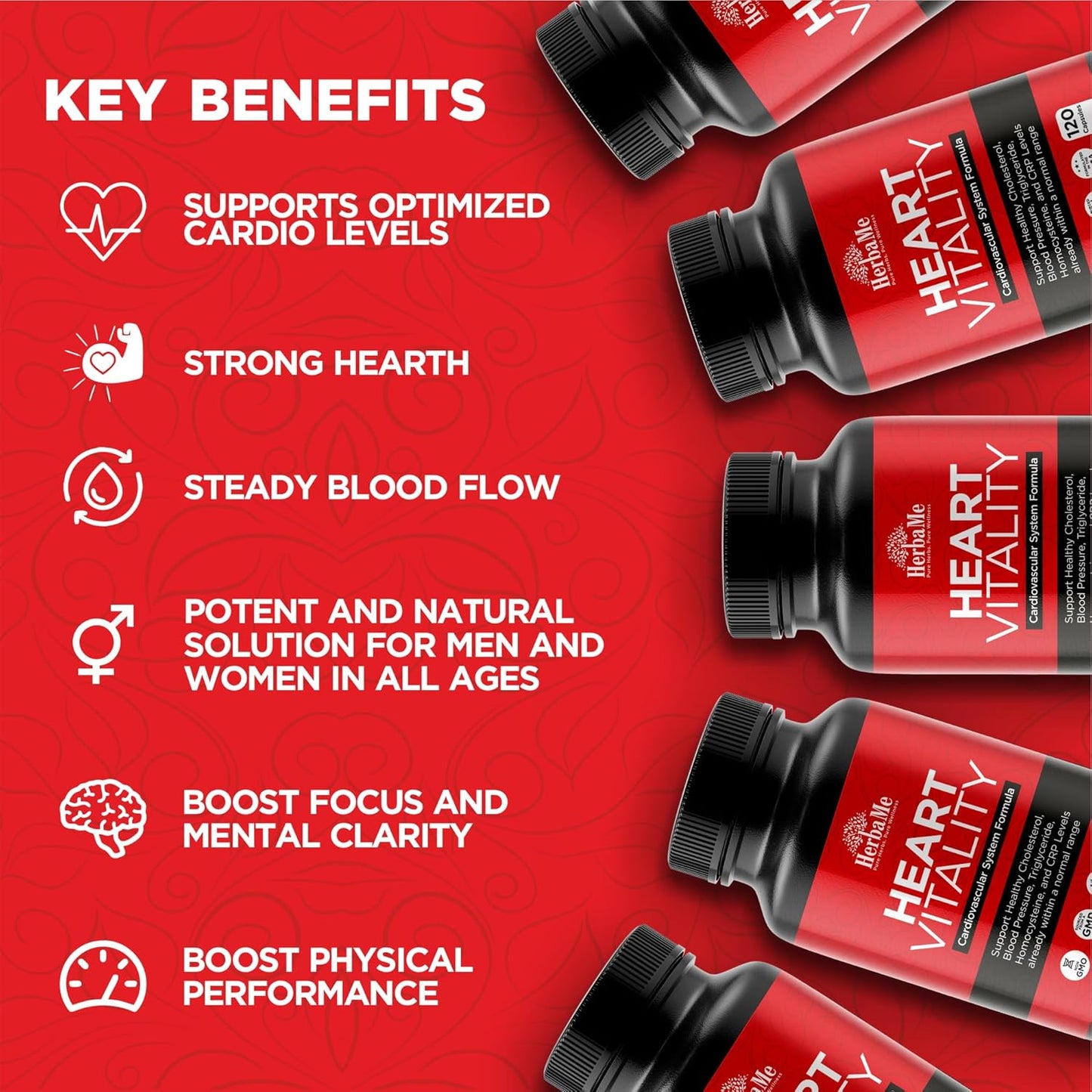 Natural Heart Health Supplement with 120 Capsules - Supports Cardiovascular Health, Healthy Cholesterol & Blood Pressure | Promotes Clean Arteries & Protects Against Homocysteine & CRP Levels