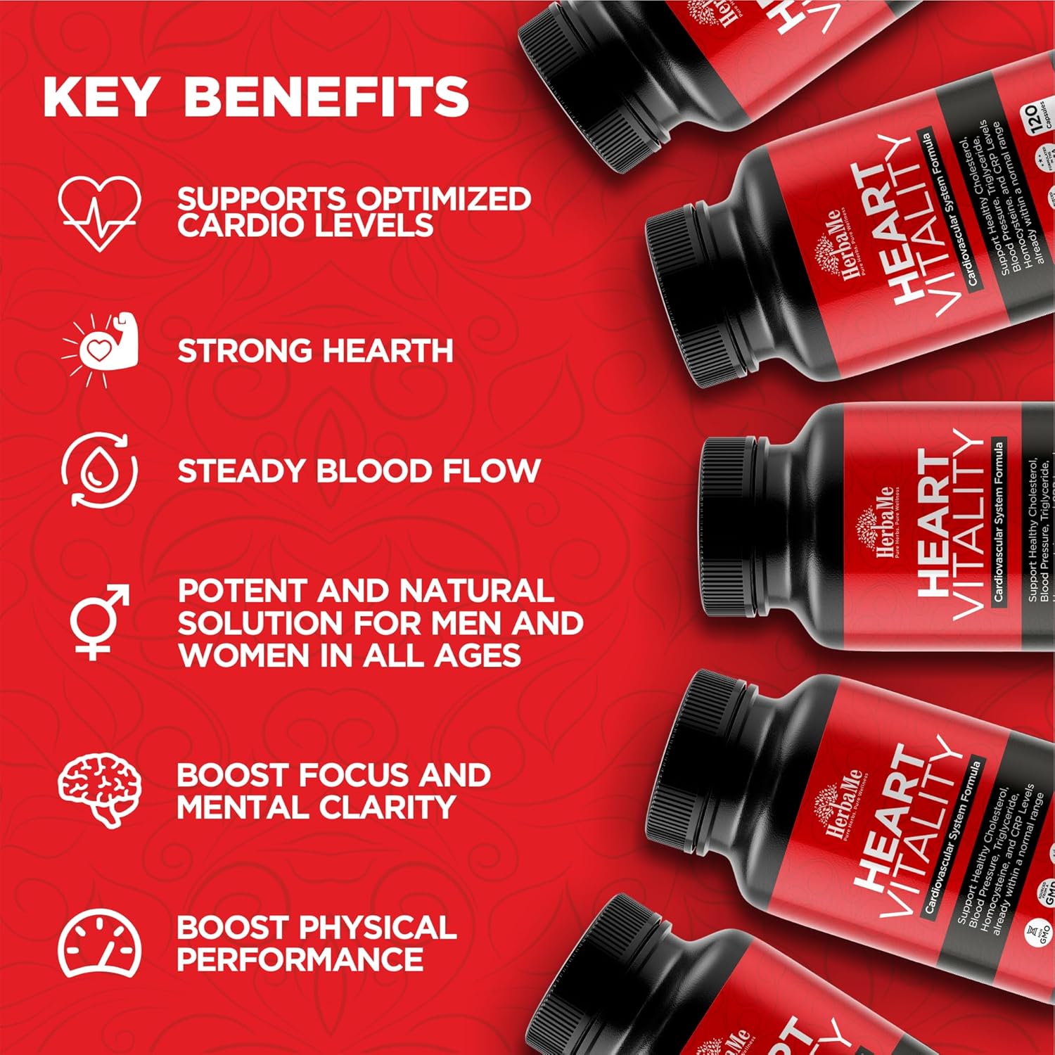 Natural Heart Health Supplement with 120 Capsules - Supports Cardiovascular Health, Healthy Cholesterol & Blood Pressure | Promotes Clean Arteries & Protects Against Homocysteine & CRP Levels